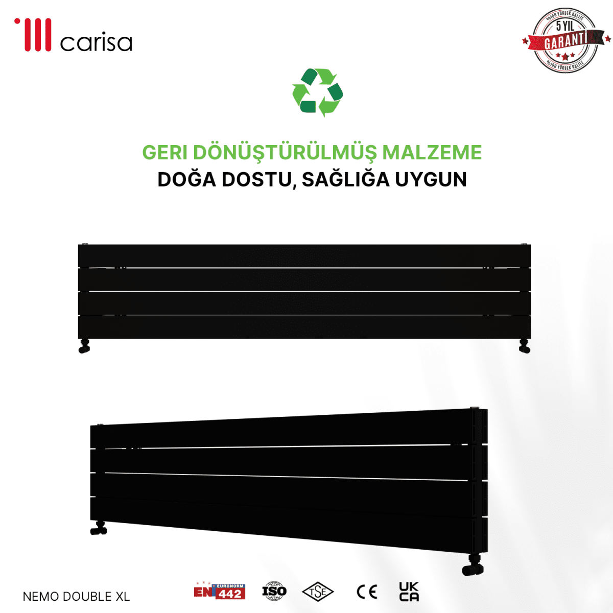 Carisa Nemo Double Xl Yatay Alüminyum Radyatör Modern Tasarım Siyah - carisa