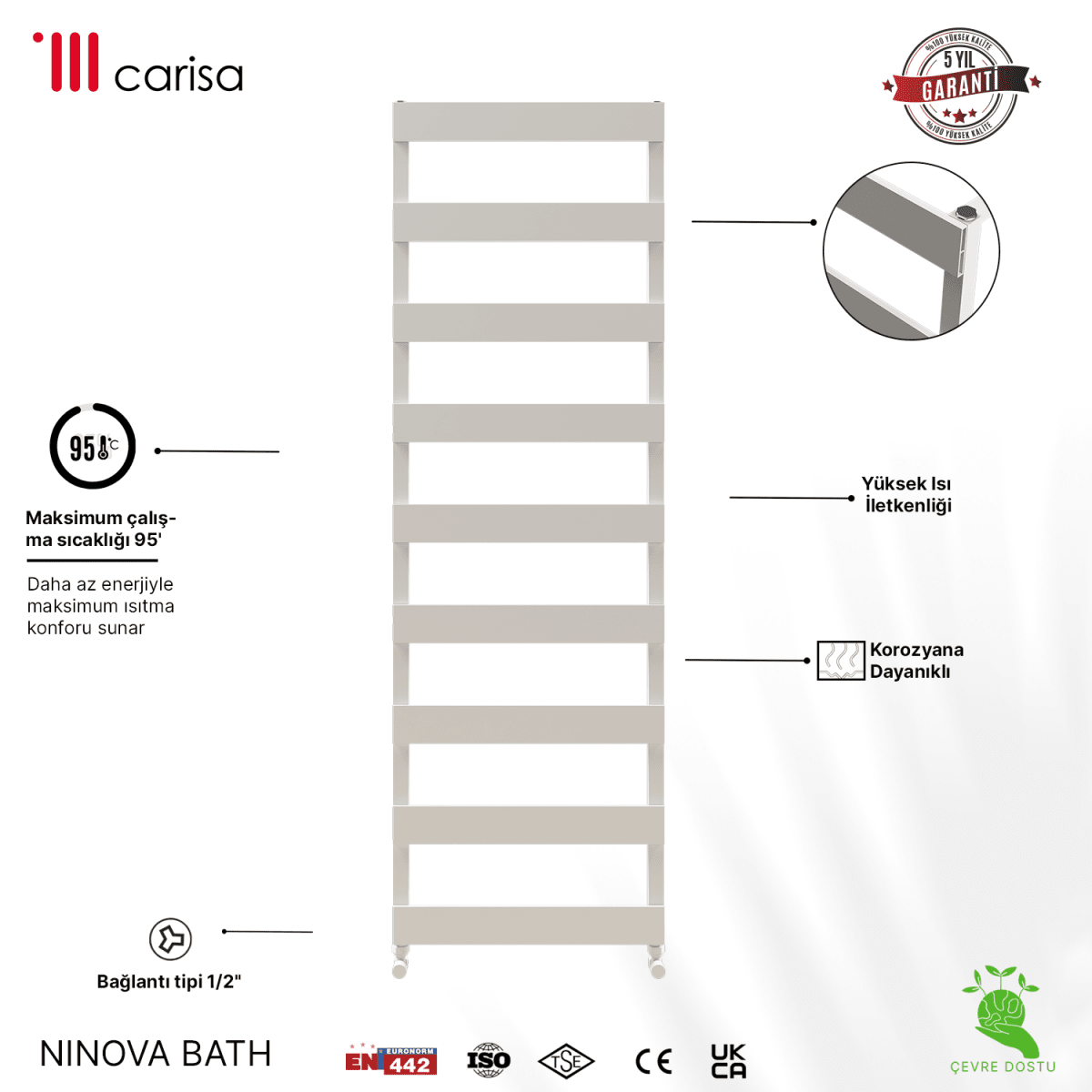 Carisa Ninova Bath Alüminyum Havlupan Modern Tasarım Beyaz - carisa