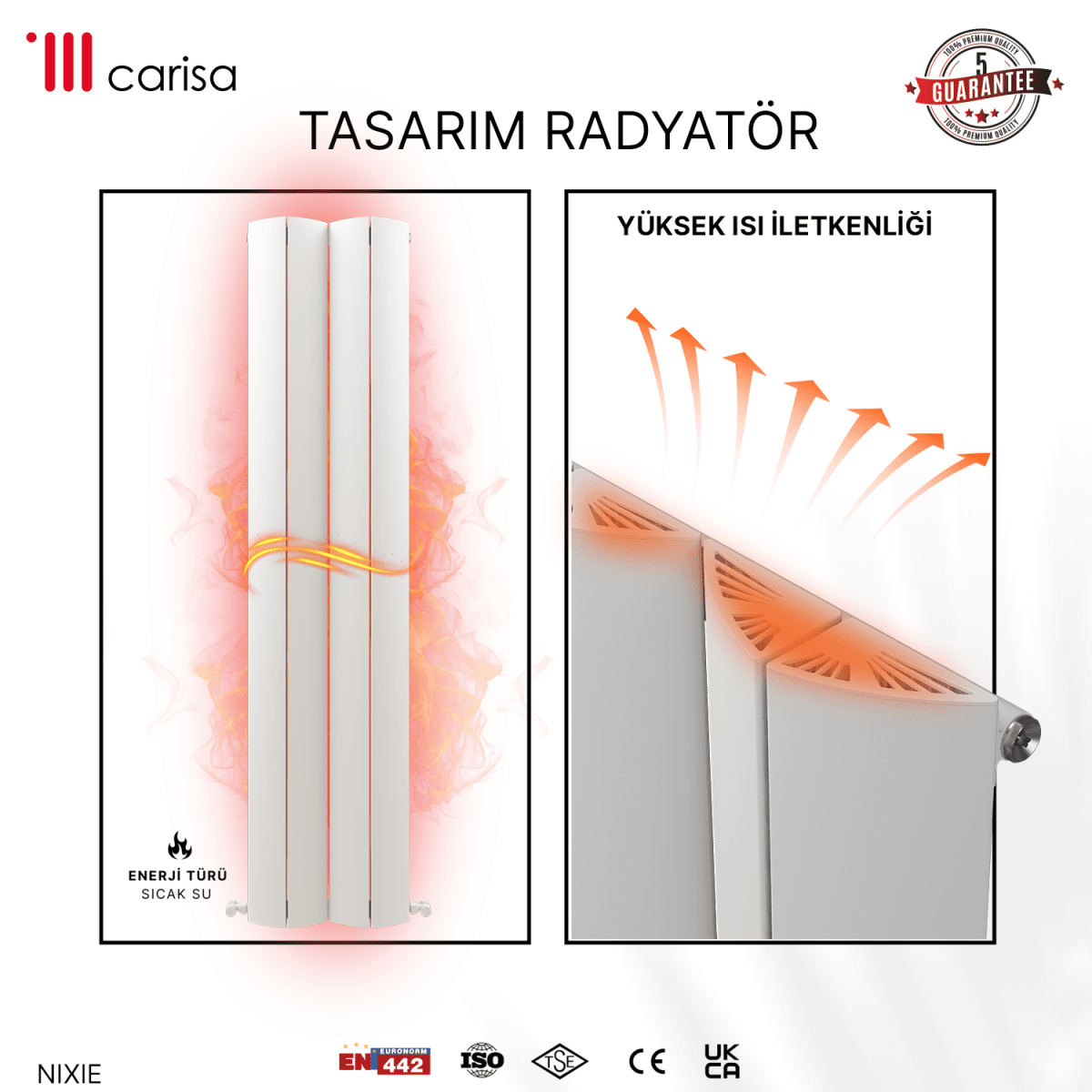 Carisa Nixie Alüminyum Radyatör Beyaz Standart Bağlantı - carisa