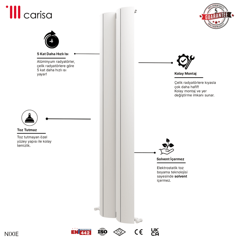 Carisa Nixie Alüminyum Radyatör Beyaz Standart Bağlantı - carisa