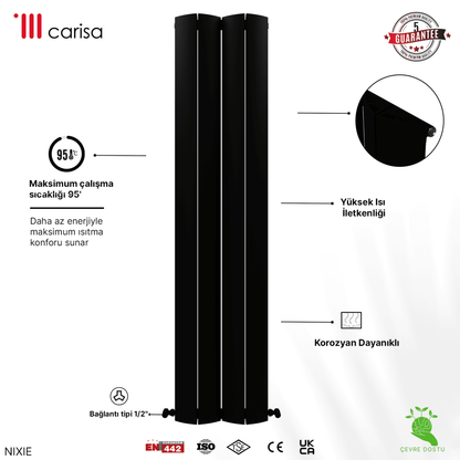 Carisa Nixie Alüminyum Radyatör Siyah Standart Bağlantı - carisa