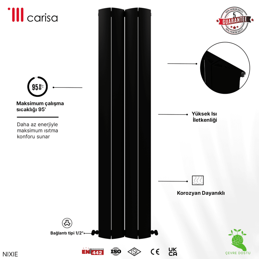 Carisa Nixie Alüminyum Radyatör Siyah Standart Bağlantı - carisa