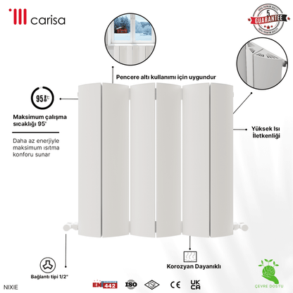 Carisa Nixie Yatay Alüminyum Radyatör Modern Tasarım Beyaz - carisa