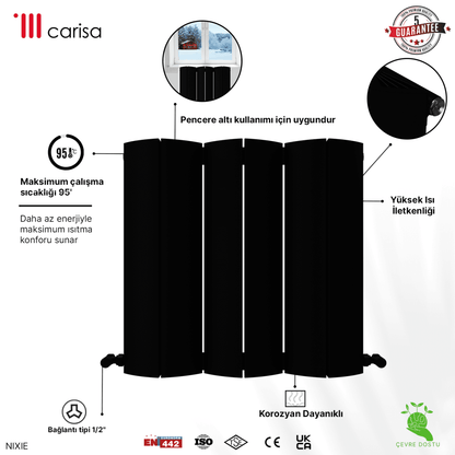 Carisa Nixie Yatay Alüminyum Radyatör Modern Tasarım Siyah - carisa