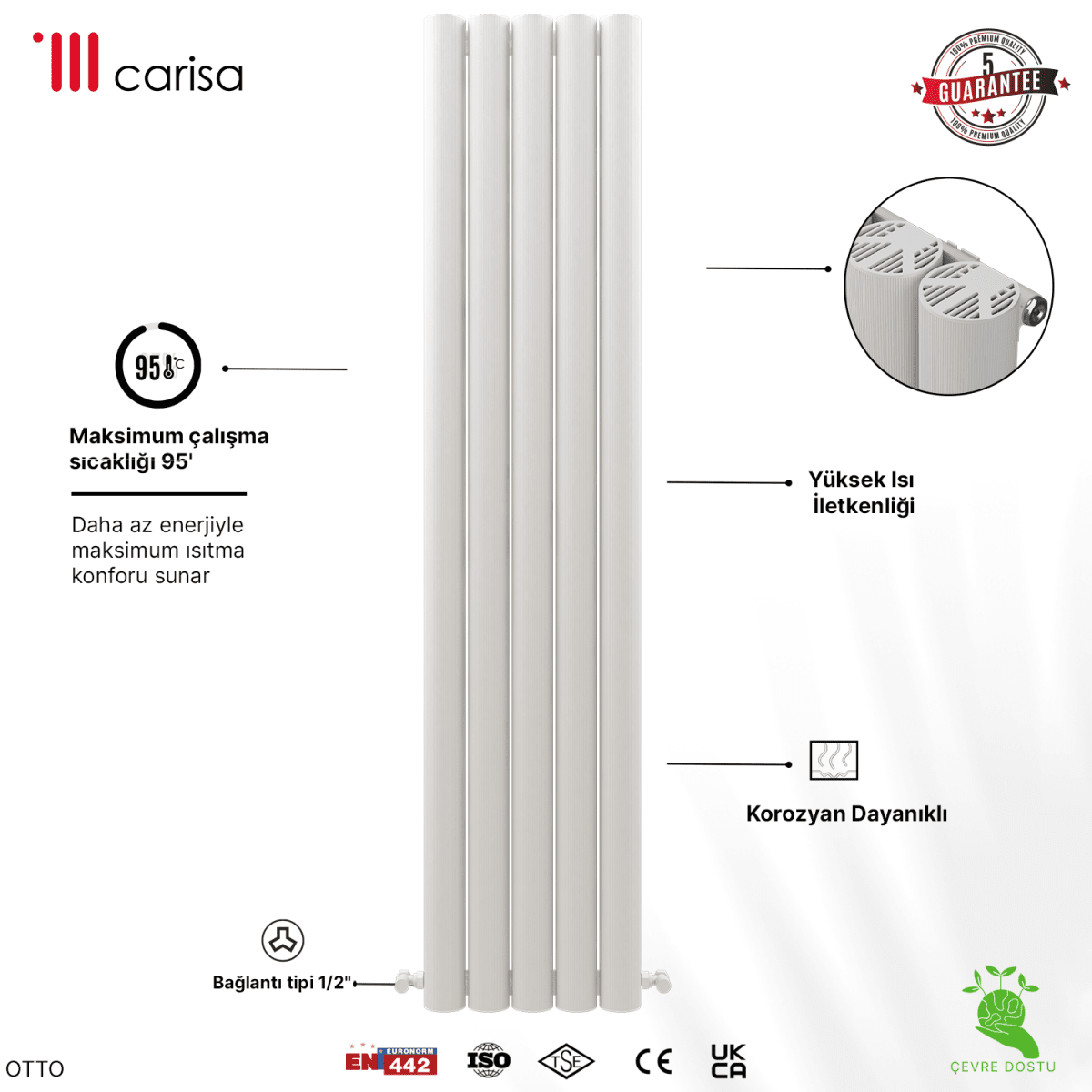 Carisa Otto Dikey Alüminyum Radyatör Modern Tasarım Beyaz - carisa