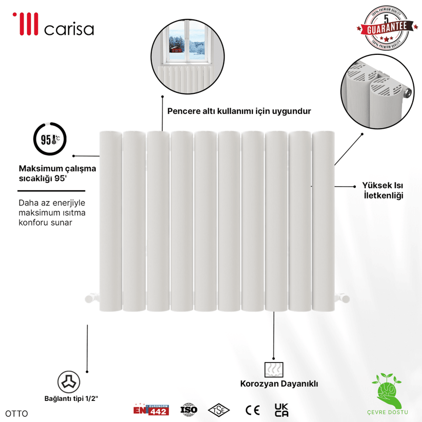 Carisa Otto Yatay Alüminyum Radyatör Modern Tasarım Beyaz - carisa
