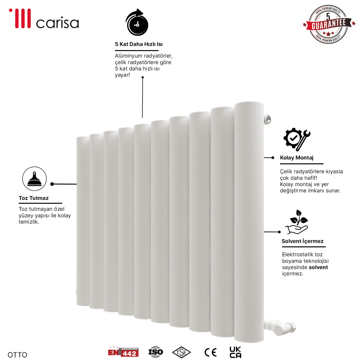 Carisa Otto Yatay Alüminyum Radyatör Modern Tasarım Beyaz - carisa