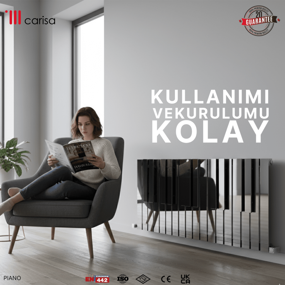 Carisa Piano Yatay Paslanmaz Çelik Radyatör Modern Tasarım Ayna Polisaj - carisa