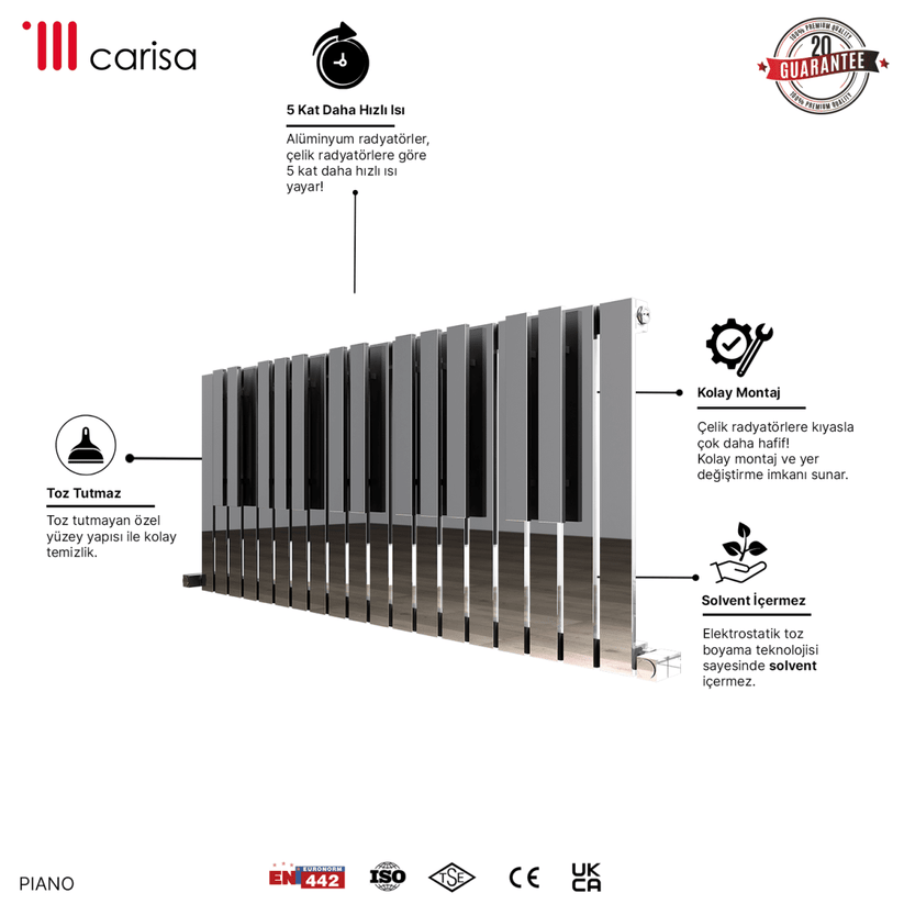 Carisa Piano Yatay Paslanmaz Çelik Radyatör Modern Tasarım Ayna Polisaj - carisa