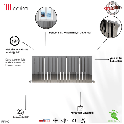 Carisa Piano Yatay Paslanmaz Çelik Radyatör Modern Tasarım Ayna Polisaj - carisa