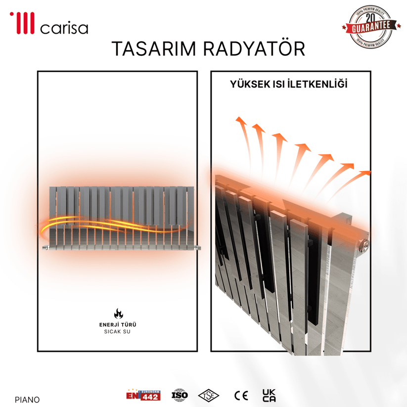 Carisa Piano Yatay Paslanmaz Çelik Radyatör Modern Tasarım Ayna Polisaj - carisa