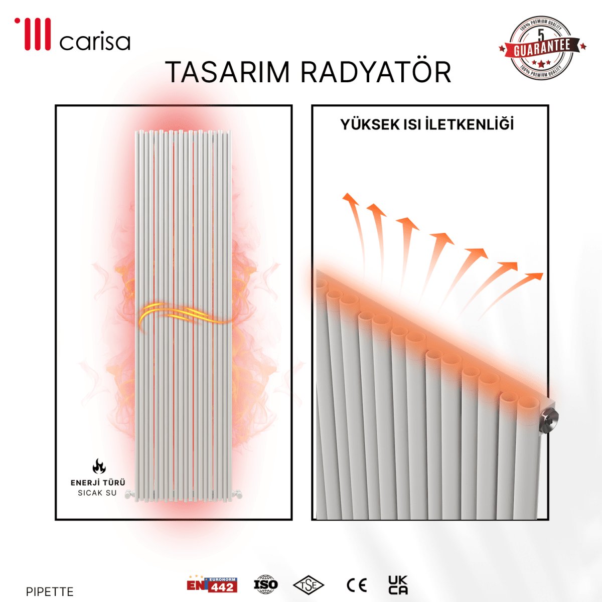 Carisa Pipette Dikey Alüminyum Radyatör Modern Tasarım Beyaz - carisa
