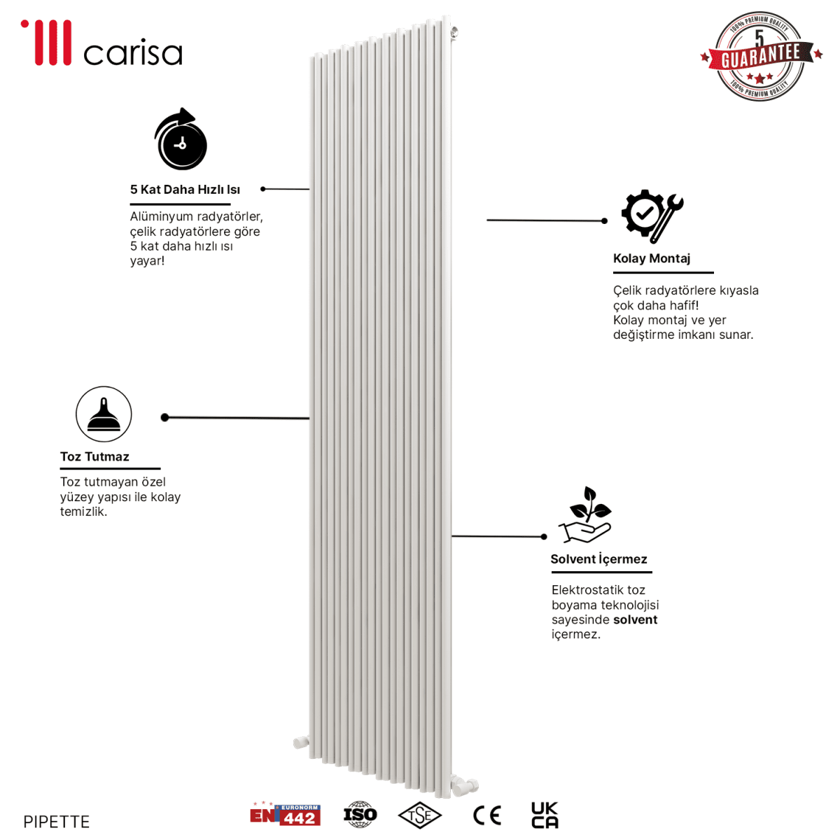 Carisa Pipette Dikey Alüminyum Radyatör Modern Tasarım Beyaz - carisa
