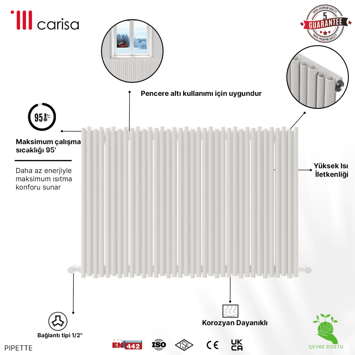 Carisa Pipette Yatay Alüminyum Radyatör Modern Tasarım Beyaz - carisa