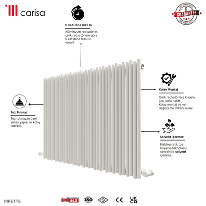 Carisa Pipette Yatay Alüminyum Radyatör Modern Tasarım Beyaz - carisa