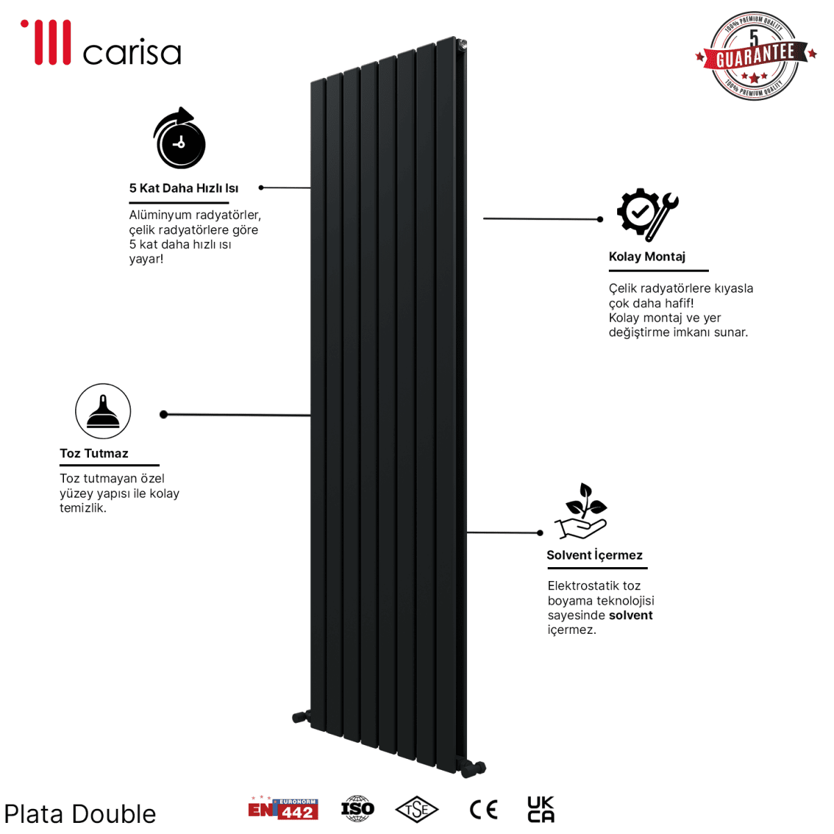 Carisa Plata Dikey Alüminyum Radyatör Modern Tasarım Antrasit - carisa