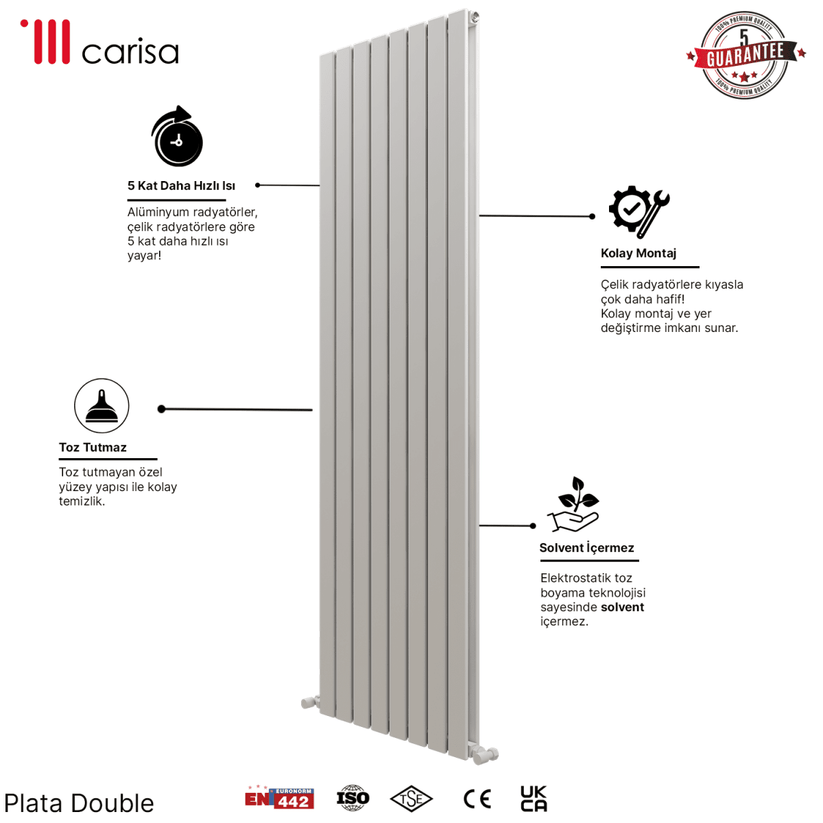 Carisa Plata Dikey Alüminyum Radyatör Modern Tasarım Beyaz - carisa