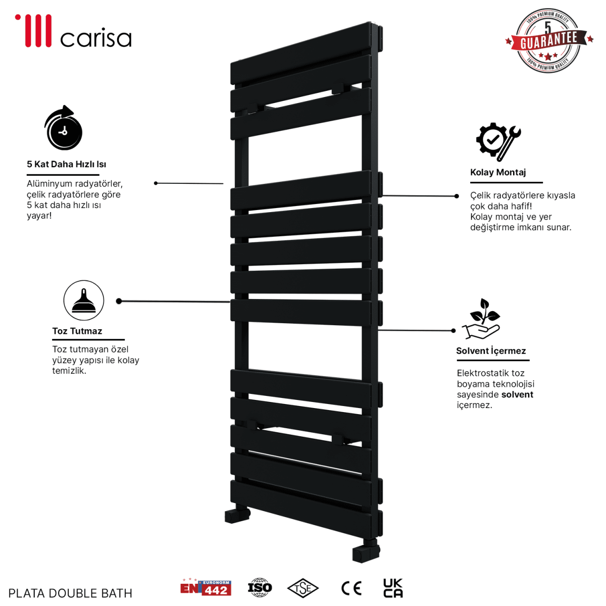 Carisa Plata Double Bath Alüminyum Havlupan Modern Tasarım Siyah - carisa