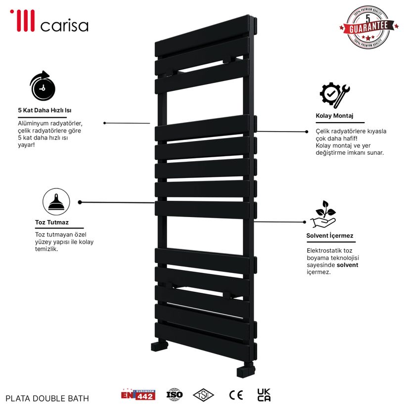 Carisa Plata Double Bath Alüminyum Havlupan Modern Tasarım Siyah - carisa