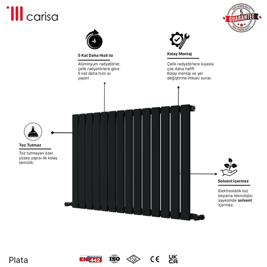 Carisa Plata Yatay Alüminyum Radyatör Modern Tasarım Antrasit - carisa