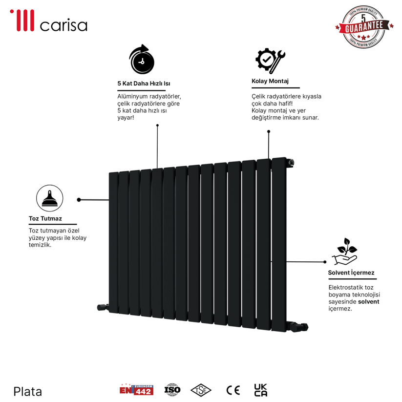Carisa Plata Yatay Alüminyum Radyatör Modern Tasarım Antrasit - carisa