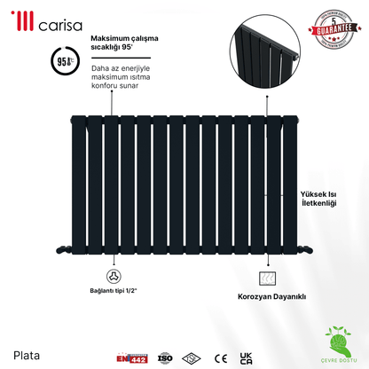 Carisa Plata Yatay Alüminyum Radyatör Modern Tasarım Antrasit - carisa