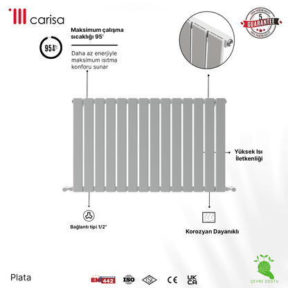 Carisa Plata Yatay Alüminyum Radyatör Modern Tasarım Beyaz - carisa