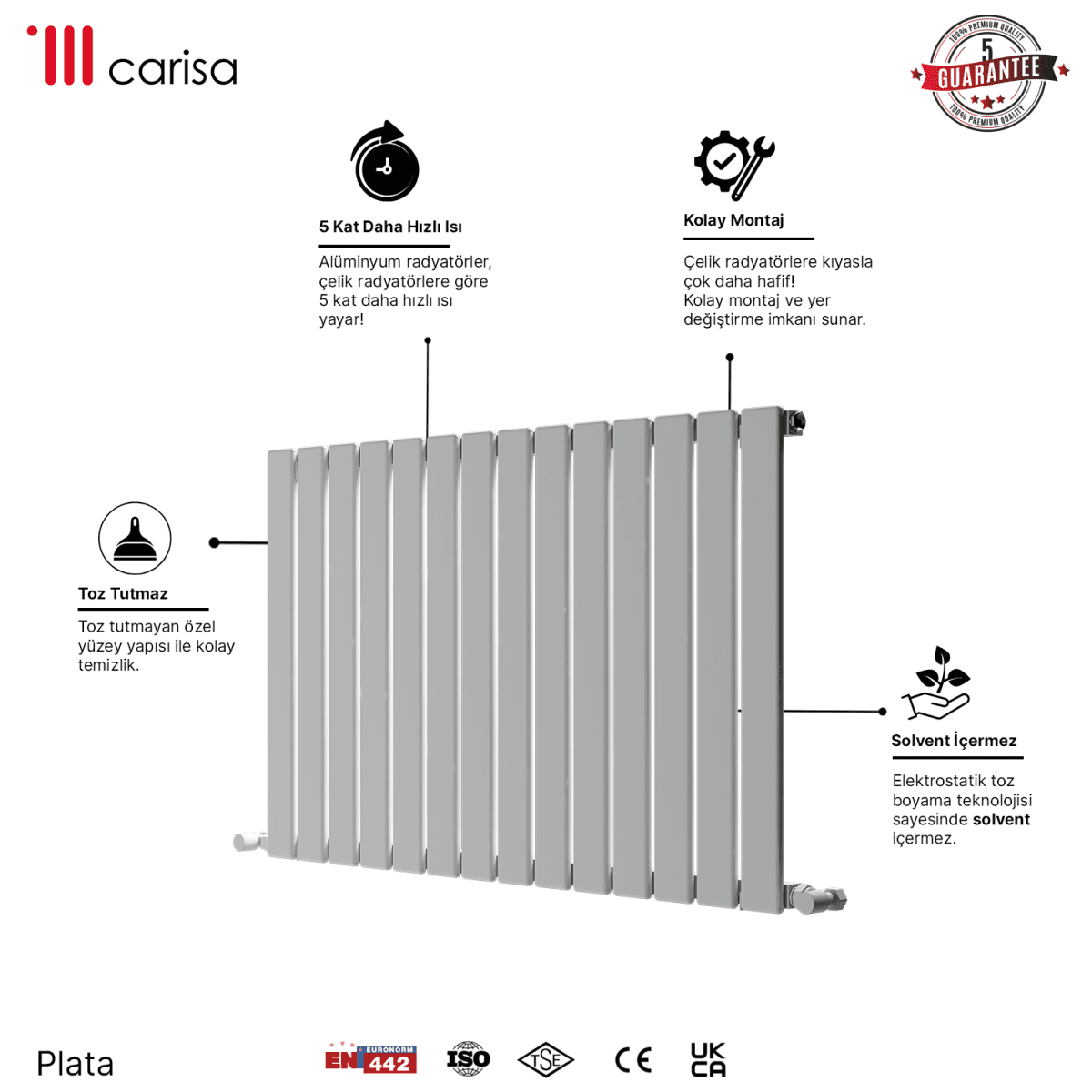 Carisa Plata Yatay Alüminyum Radyatör Modern Tasarım Beyaz - carisa