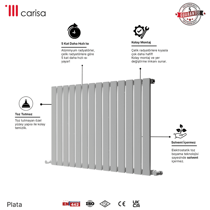 Carisa Plata Yatay Alüminyum Radyatör Modern Tasarım Beyaz - carisa