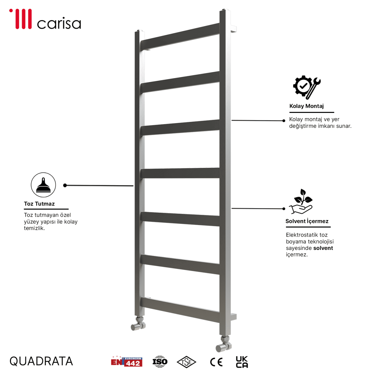 Carisa Quadrata Paslanmaz Çelik Havlupan Modern Tasarım Ayna Polisaj - carisa