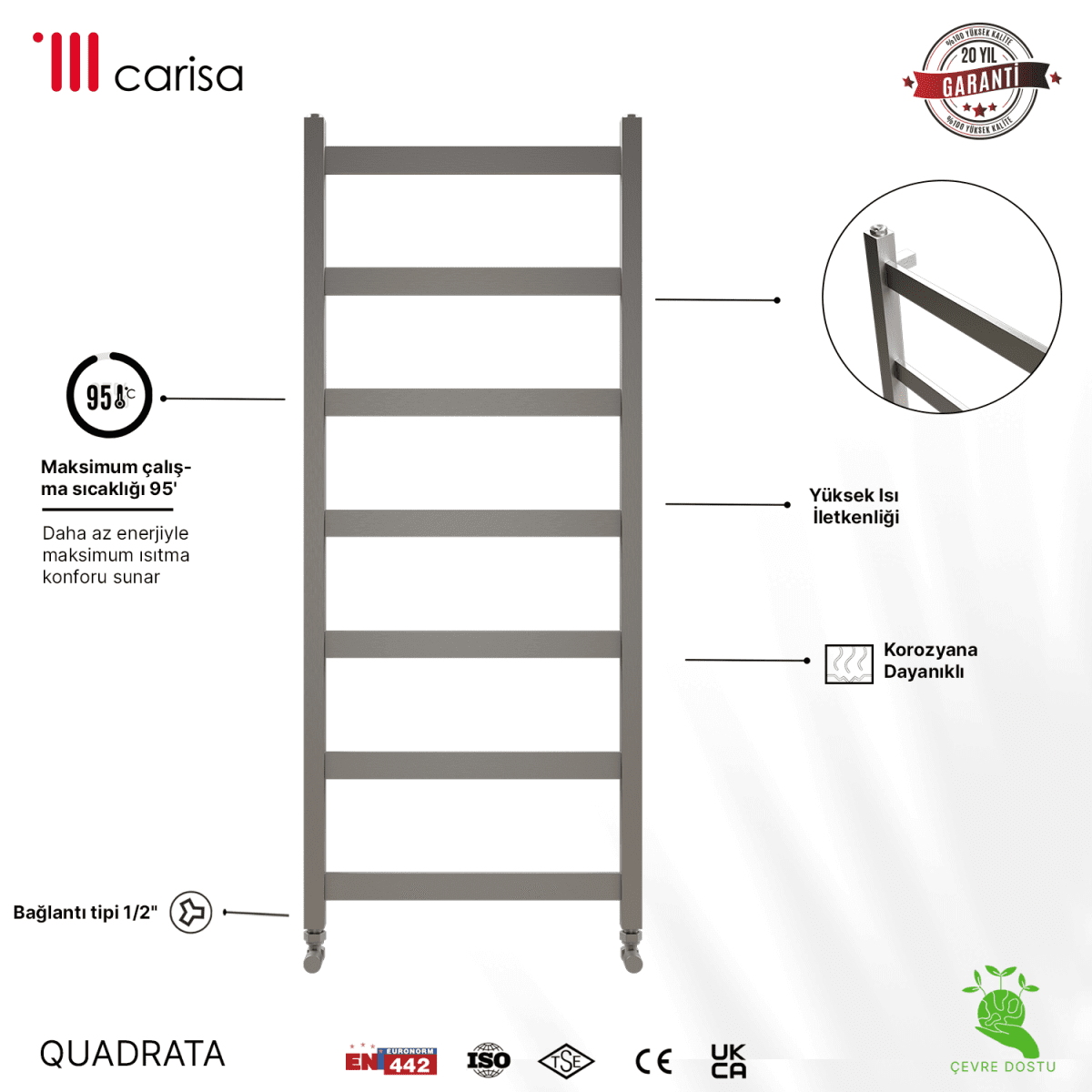 Carisa Quadrata Paslanmaz Çelik Havlupan Modern Tasarım Ayna Polisaj - carisa