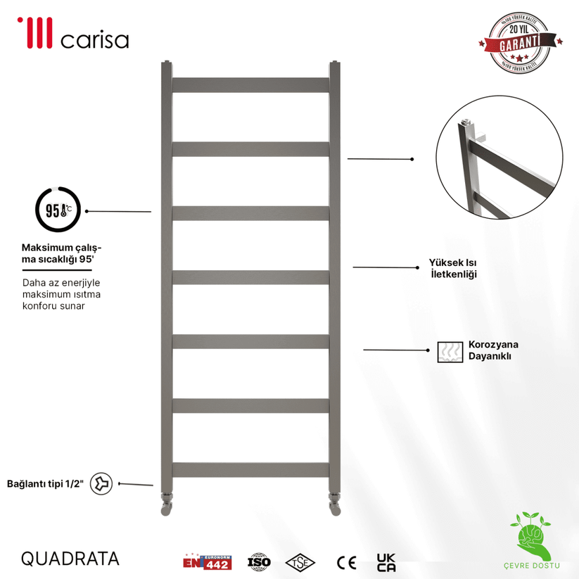 Carisa Quadrata Paslanmaz Çelik Havlupan Modern Tasarım Ayna Polisaj - carisa