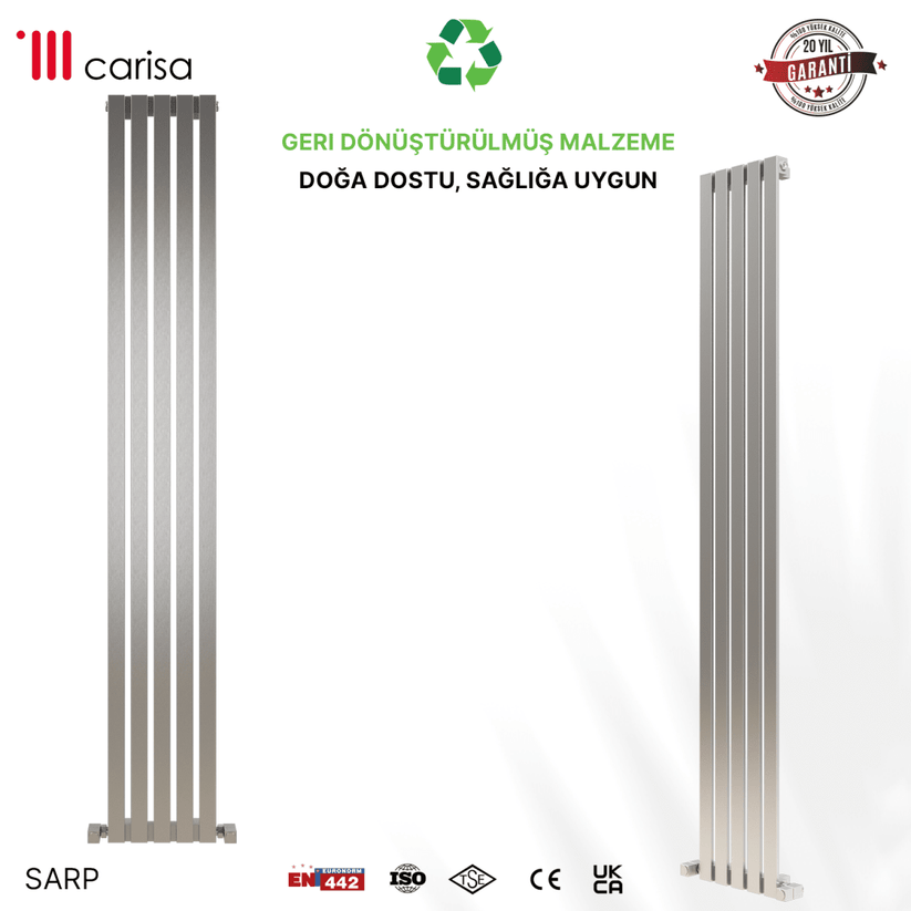 Carisa Sarp Dikey Paslanmaz Çelik Radyatör Modern Tasarım Satine - carisa