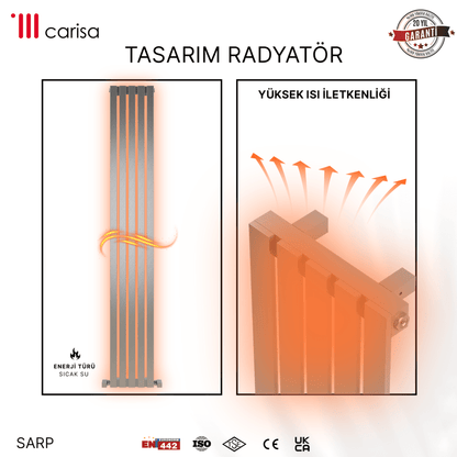 Carisa Sarp Dikey Paslanmaz Çelik Radyatör Modern Tasarım Satine - carisa