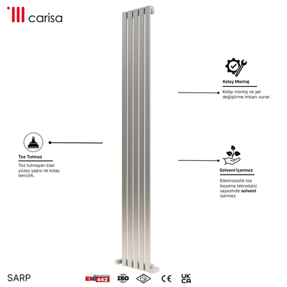 Carisa Sarp Dikey Paslanmaz Çelik Radyatör Modern Tasarım Satine - carisa
