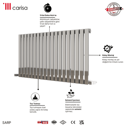 Carisa Sarp Yatay Paslanmaz Çelik Radyatör Modern Tasarım Ayna Polisaj - carisa