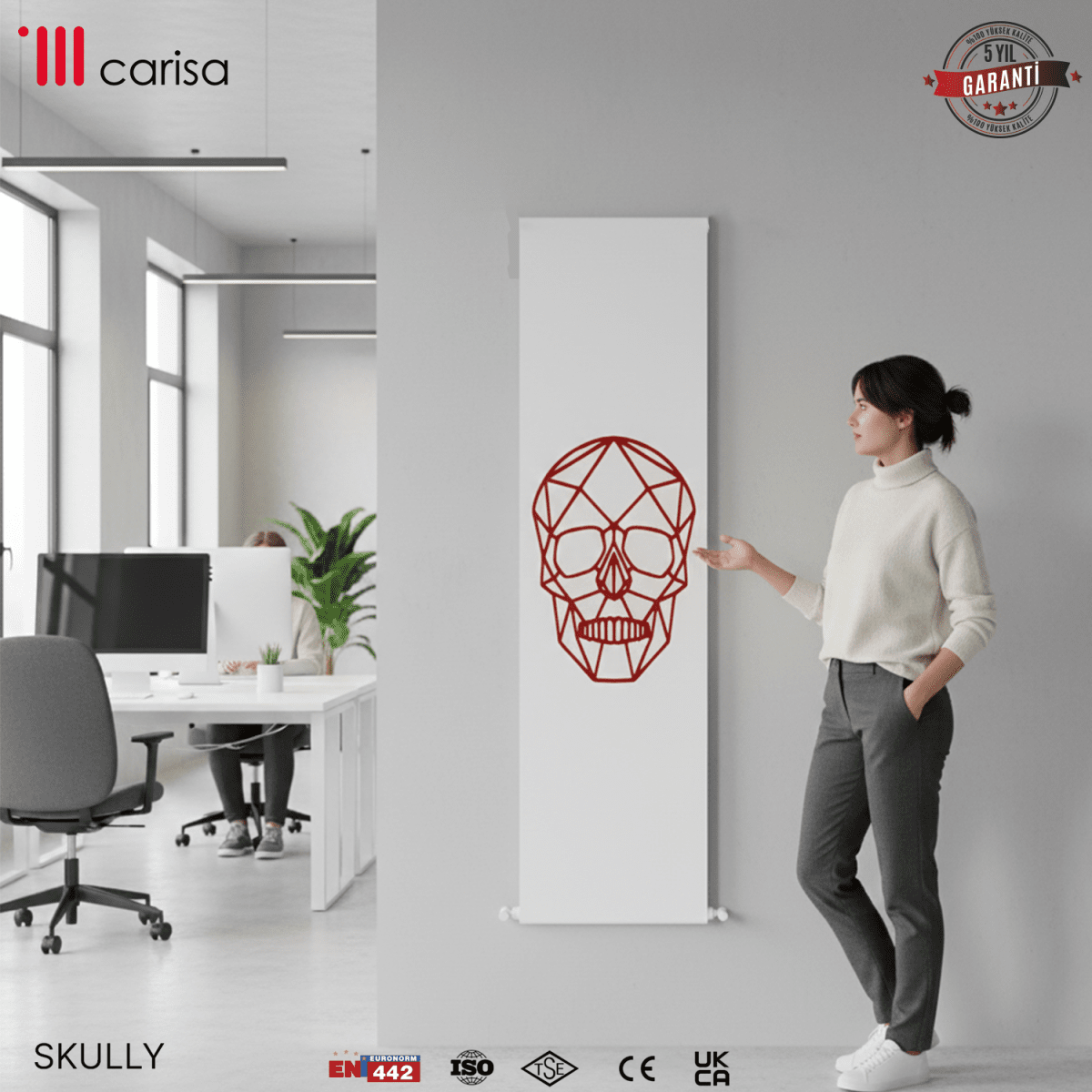 Carisa Skully Dikey Alüminyum Radyatör Modern Tasarım Beyaz Kırmızı Siyah - carisa