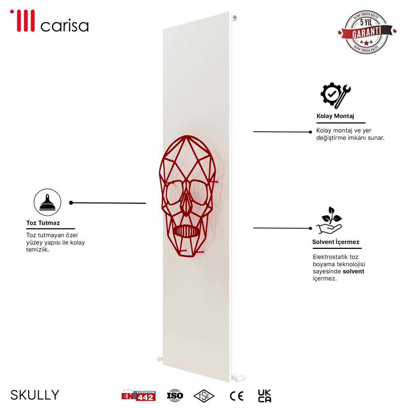 Carisa Skully Dikey Alüminyum Radyatör Modern Tasarım Beyaz Kırmızı Siyah - carisa
