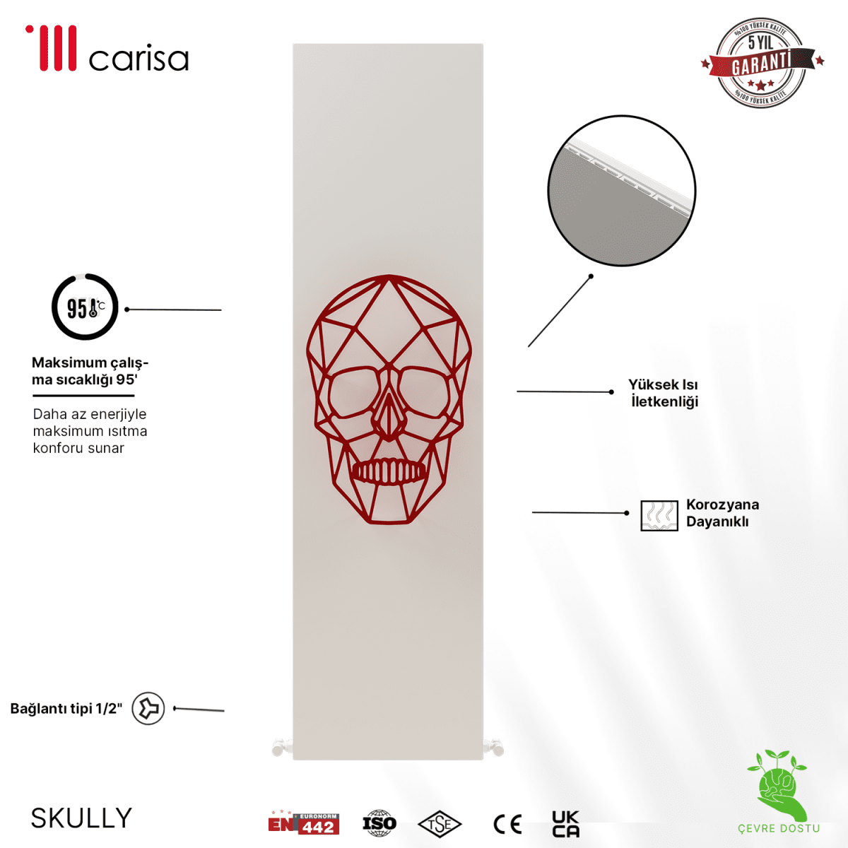 Carisa Skully Dikey Alüminyum Radyatör Modern Tasarım Beyaz Kırmızı Siyah - carisa
