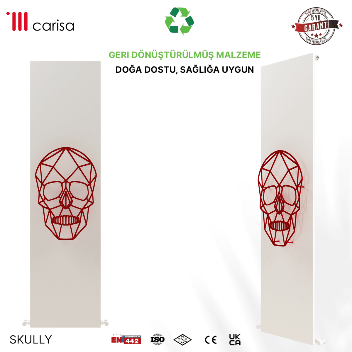 Carisa Skully Dikey Alüminyum Radyatör Modern Tasarım Beyaz Kırmızı Siyah - carisa