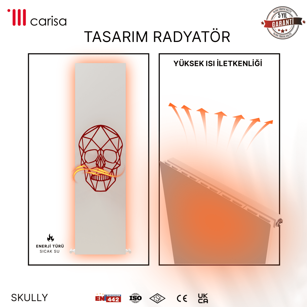 Carisa Skully Dikey Alüminyum Radyatör Modern Tasarım Beyaz Kırmızı Siyah - carisa