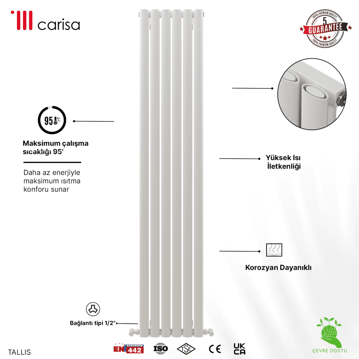 Carisa Tallis Dikey Alüminyum Radyatör Modern Tasarım Beyaz - carisa