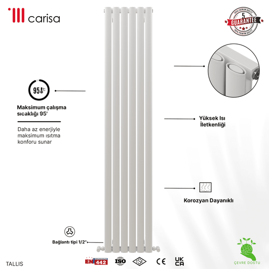 Carisa Tallis Dikey Alüminyum Radyatör Modern Tasarım Beyaz - carisa