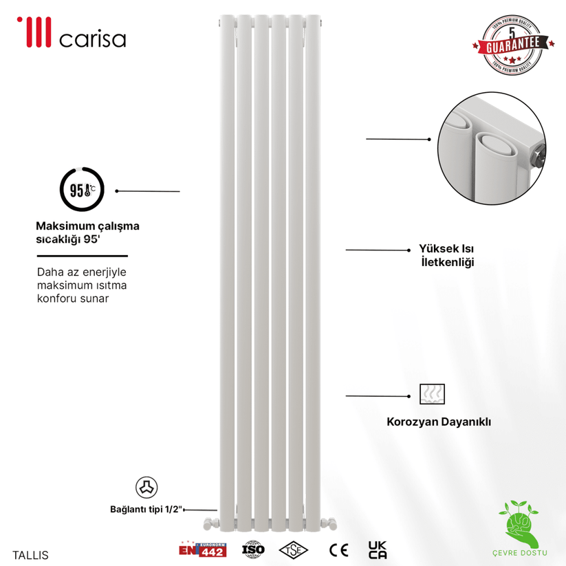 Carisa Tallis Dikey Alüminyum Radyatör Modern Tasarım Beyaz - carisa