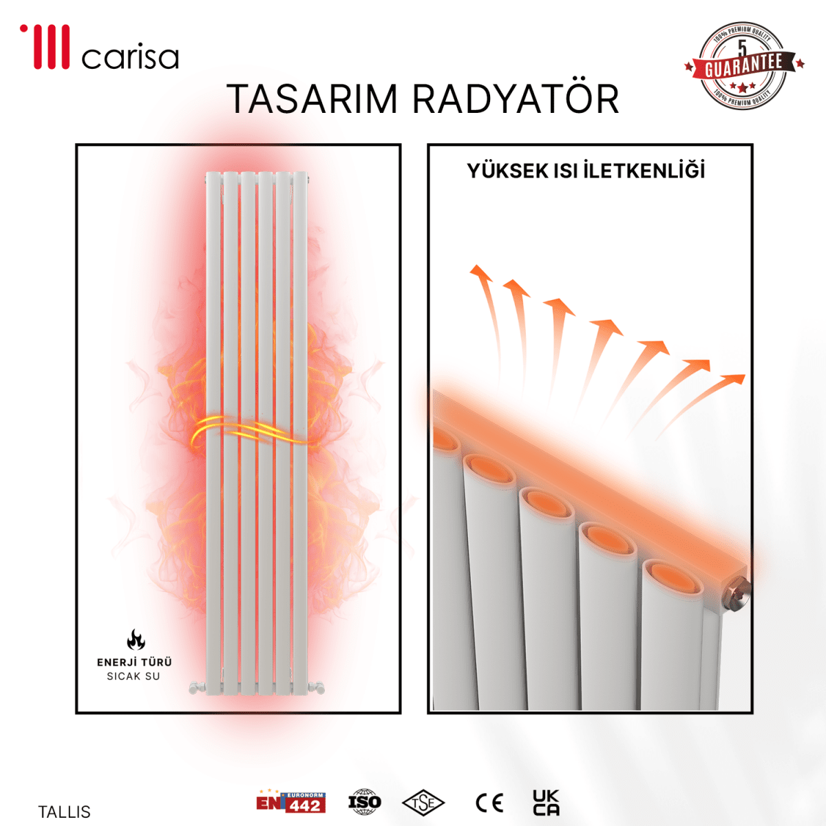 Carisa Tallis Dikey Alüminyum Radyatör Modern Tasarım Beyaz - carisa