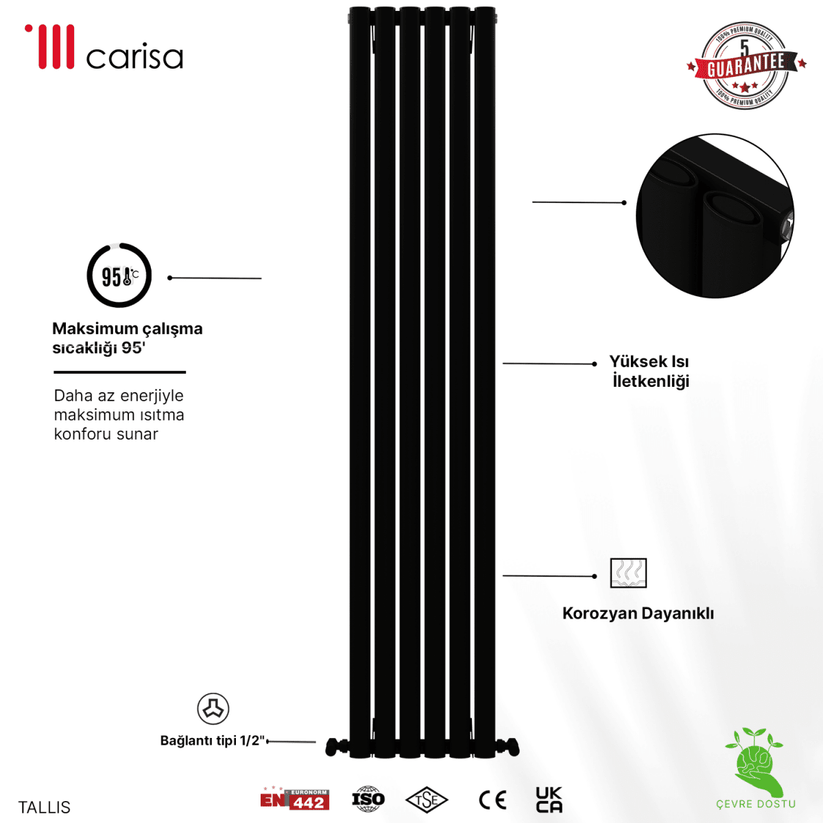 Carisa Tallis Dikey Alüminyum Radyatör Modern Tasarım Siyah - carisa