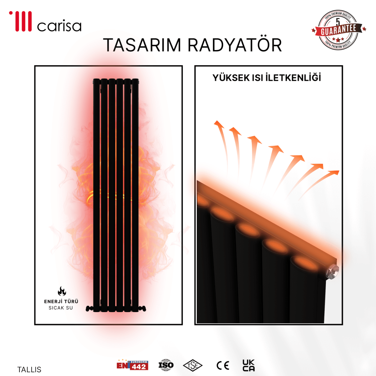 Carisa Tallis Dikey Alüminyum Radyatör Modern Tasarım Siyah - carisa