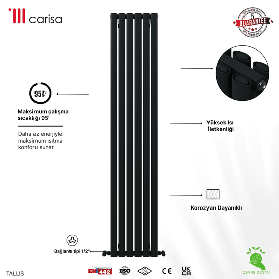 Carisa Tallis Double Alüminyum Radyatör Antrasit Standart Bağlantı - carisa