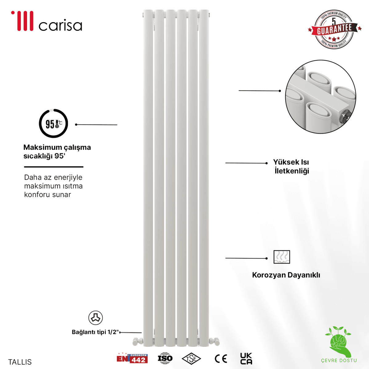 Carisa Tallis Double Alüminyum Radyatör Beyaz Standart Bağlantı. - carisa