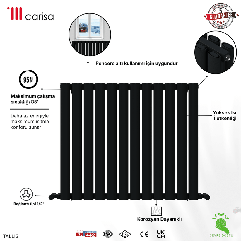 Carisa Tallis Double Alüminyum Radyatör Antrasit Standart Bağlantı - carisa